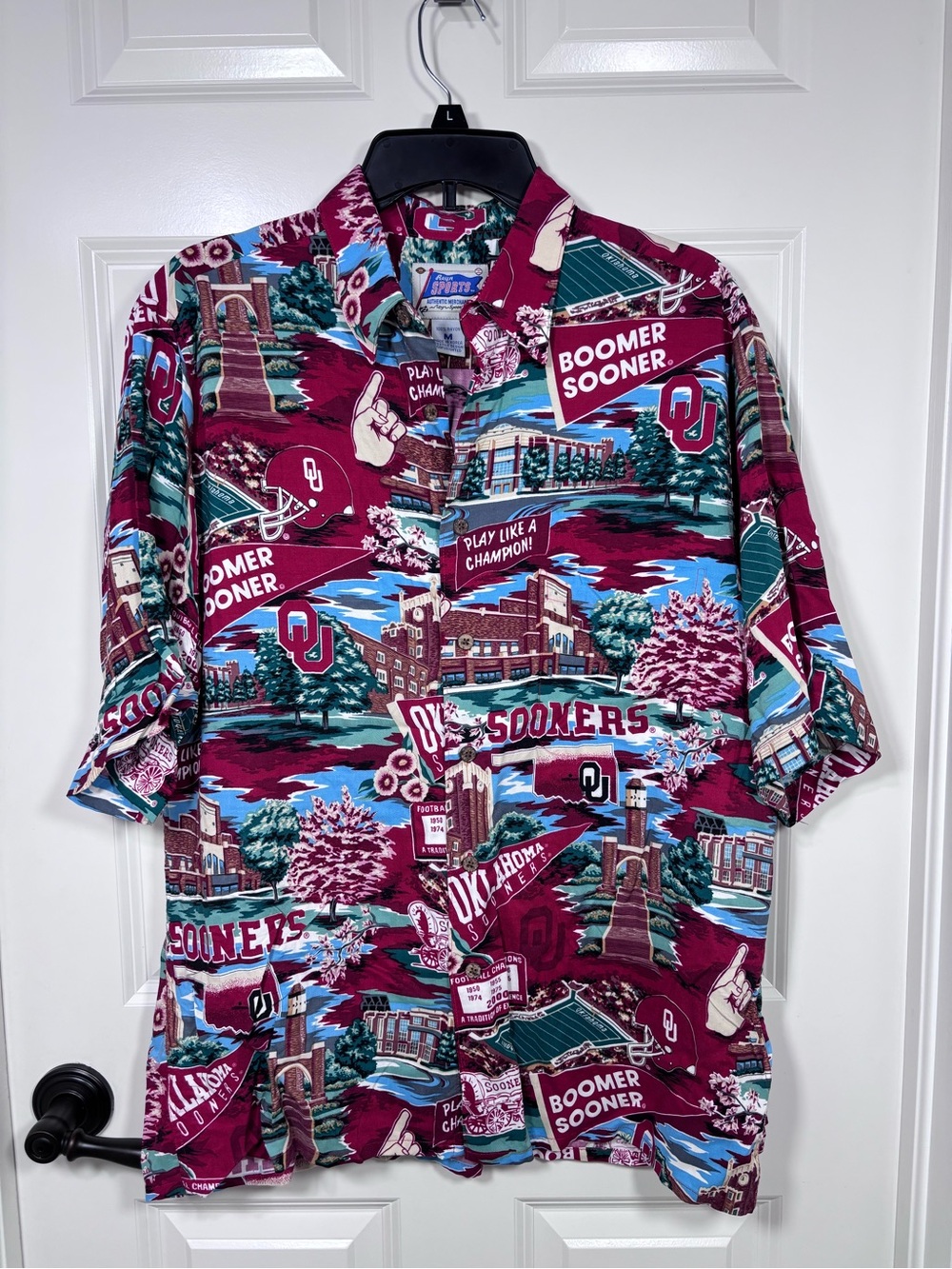 Reyn Spooner Oklahoma Sooners Graphic Button Up Short Sleeve Shirt Men’s M